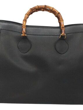 GUCCI Bamboo Hand Bag Leather Black Gold